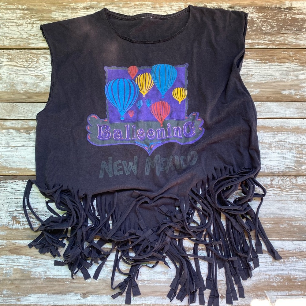 Vintage black hot air balloon crop top tee with fringe, size large - Picture 9 of 9